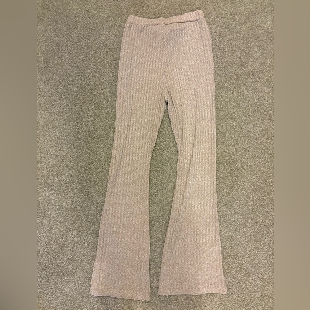 Beige Ribbed Flare Pants - Picture 2 of 4